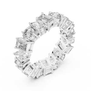Alternating Multi Shape Pear Round <b>Emerald</b> Lab Grown Diamond Eternity Band 925 <b>Silver</b> Unisex <b>Ring</b> 5.76 CTW Luxury Statement - Product Image 4