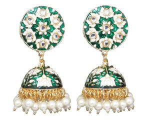 Antique Style Handmade Religious Jewelry Green Flower Design Earrings Gold Plated Alloy Anniversary Engagement Party Wedding - Product Image 3