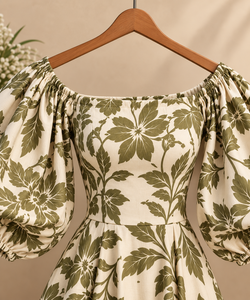 Vestido Maxi con Estampado Floral, Hombros Descubiertos, Manga Corta, Corte Evase, Casual, Lavable, de Rayón, para Fiestas de Verano - Product Image 2