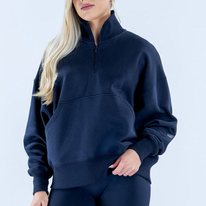 High Quality Ink Color Quarter Zip Women's Hoodie Ribbed Cuff And Hem Women's Hoodies Breathable Women' Hoodies - Product Image 4