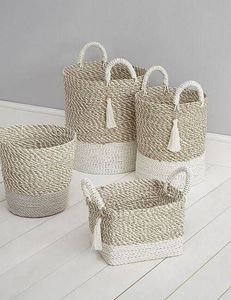 Panier de rangement en corde de coton blanc avec poignées, style nordique circulaire, pour l'organisation des articles divers - Product Image 6