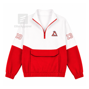 Delta Sigma Personalizado |   Suéter con Cierre de Cremallera de un Cuarto de Cuerpo de la Hermandad Theta, Color Rojo y Blanco, Logotipo Bordado, Informal para Mujer, Ropa Griega - Product Image 1
