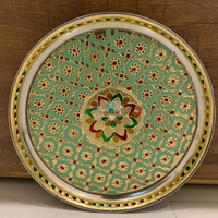Nouvel Arrivage – Thali de Prière Indien en Acier Minakari Fait Main Traditionnel, 12 Pouces, Multicolore – Cadeau de Mariage Indien, Décoration d'Intérieur, Cadeau de Pendaison de Crémaillère