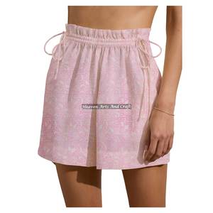 Pantalones Cortos de Algodón con Estampado de Bloques para Mujer, Ropa de Verano, Pantalones Cortos de Algodón con Cordón para Fin de Semana, Colección para Chicas y Mujeres - Product Image 2