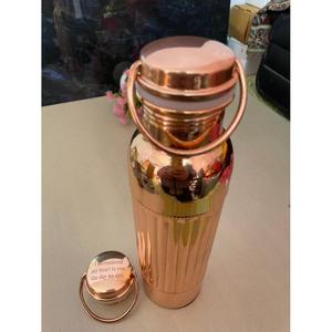 Health Beneficial Eco Friendly Polish Copper Water <b>Bottle</b> Ribbed Design Food Contact Safe Leakproof And Stocked - Product Image 3