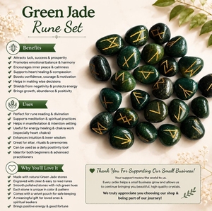 Juego de 25 Piedras Grandes de Runas Nórdicas Talladas en Jade Verde, Piedras de Angelita para Adivinación, Ágata Espiritual Ruhe, Origen Gujarat - Product Image 6