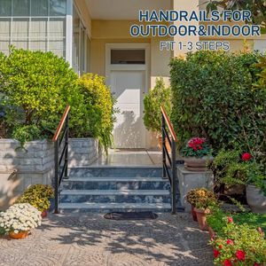 Corrimano in Legno Massello per Gradini Esterni, Ringhiera in Ferro Battuto per Gradini in Cemento, Dispositivo di Assistenza per Portico - Product Image 2