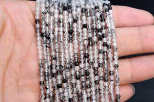 ลูกปัดควอตซ์รูทิเลเต็ดสีดำ หินธรรมชาติแท้ ร้อยเป็นเส้น ลูกปัดทรงกลมเหลี่ยมเพชรพลอย ขายส่งจำนวนมาก - Product Image 2