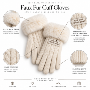 Gants d'hiver tricotés pour femmes avec revers en fausse fourrure, tricot torsadé, chauds, compatibles écran tactile, logo personnalisé, OEM ODM, vente en gros, style mode extérieur - Product Image 6