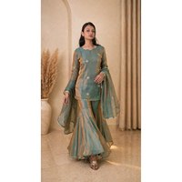 Ensemble Salwar Kameez brodé vert pistache élégant Fandy Floral pour femmes