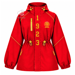 Chaqueta Impermeable con Capucha Roja para Mujer NSPDK, Cortavientos con Cierre Completo, Cintura Ajustable con Cordón, Puños Elásticos, Abrigo Anorak para Exteriores - Product Image 1