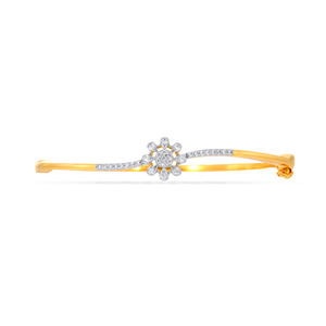 Elegant 18K Yellow Gold <b>Bangle</b> <b>Bracelet</b> with Lab Grown Diamonds Sparkling Floral Design for Women - Product Image 2