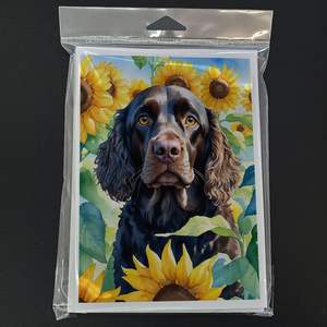 Whimsical American Water Spaniel y girasoles A7 tamaño 5x7 tarjetas de notas en blanco paquete 8 con sobres para saludos - Product Image 3