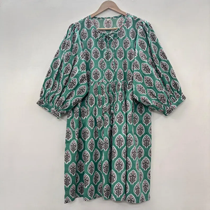 Vestido Casual Midi para Mujer, Tejido 100% Algodón, Liso, Manga Corta, Cintura Imperio, Estilo Babydoll, Cuello en V, Holgado, Funcional - Product Image 2