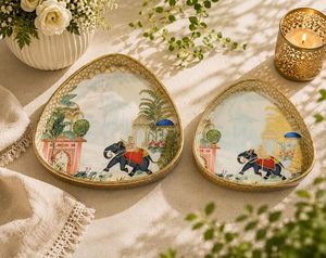 Plateau de service décoratif en bois, émaillé, imprimé animal, laqué, pour la maison, la restauration, les cadeaux, design zen asiatique - Product Image 1