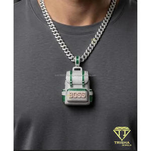 Luxury <b>Backpack</b> Pendant With Green And White Moissanite Diamond 925 Sterling Silver Iced Out Hip Hop Jewelry - Product Image 3