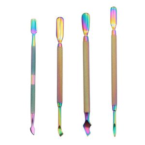 Pousse-cuticules professionnel double embout en acier inoxydable de haute qualité, outil de nettoyage en forme de cuillère, logo personnalisé, ensemble réutilisable pour manucure - Product Image 1