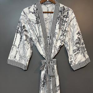 Kimono de Algodón con Estampado Indio, Cuello en V, Manga Larga, Elegante Bata de Estar por Casa, Ropa Casual para Mujer, Verano, Primavera, Secado Rápido - Product Image 1