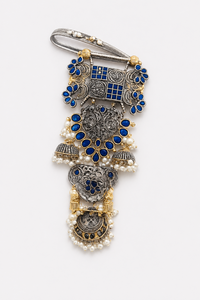 Women's Gold Plated Body <b>Chain</b> with Blue Crystal and Imitation Pearl Geometric Design for Wedding Occasion - Product Image 4