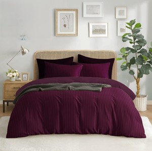 Parure de couette en microfibre taille Queen, rayures douces, couleurs foncées, comprend 2 taies d'oreiller, drap plat, drap-housse, polyester tissé 400TC - Product Image 5