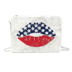 Monedero de labio patriótico de EE. UU. personalizado con diseño de corazones para niñas hermoso regalo de mamá-billetera con cuentas de semillas accesorio de moda - Product Image 1