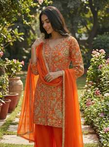 Designer Embroidery Sequence Work Party Wear Faux Georgette <b>Top</b> With Plazzo And Faux Georgette Dupatta Readymade Set - Product Image 4