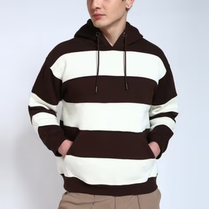 Vente directe d'usine OEM, logo personnalisé, sweat-shirt épais en coton/polyester mélangé, 380 GSM, épaules tombantes, coupe ample pour homme, imprimé rayé - Product Image 1