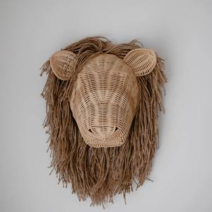 Décoration murale artisanale tête de lion en rotin, matériaux organiques pour chambre d'enfant, décoration artisanale à suspendre, réduction spéciale. - Product Image 4