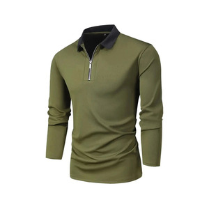 Polo de manga larga personalizado para hombre con cremallera de un cuarto, cuello en contraste, algodón transpirable, camiseta polo de golf para hombre, ropa casual al por mayor - Product Image 2