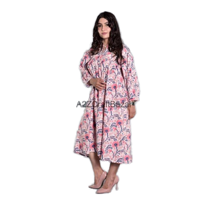 Femmes élégant Boho décontracté robe mi-longue col en v manches 3/4 lavable imprimé quotidien moulante coton tissu écologique bouton - Product Image 1