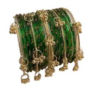 Premium Gold Plated Trendy Multi-Tone Glass & Pearl <b>Bangle</b> <b>Set</b> Ombre Finish Glitter Accents Traditional Wedding Wholesale Bulk - Product Image 1