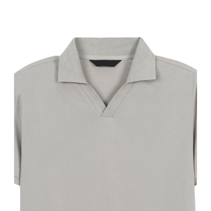 Men's Solid Color Knitted Polo Shirt Short Sleeve Casual Style <b>Light</b> Gray - Product Image 4