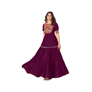 Chất Lượng Cao Nặng Rayon diềm Xếp Nếp Váy Và Hàng Đầu Với Backless Thiết Kế Cho Cô Gái partywear Ăn Mặc Có Sẵn Tại Giá Tốt Nhất - Product Image 1