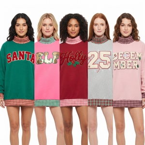 Custom <b>Christmas</b> Gingham Mock Neck <b>Sweatshirt</b> for Women Oversized Winter Pullover - Product Image 1