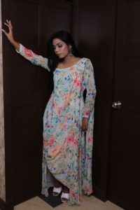 Vestido Maxi con Estampado Floral y Hombros Descubiertos, Mangas Tipo Kimono, Túnica Holgada de Georgette, Cintura Imperio, Estilo Romántico de Verano - Product Image 6