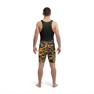 Custom Sublimated Stretch Spandex Fitted Wrestling Singlet Men's <b>Black</b> Gold Digital Camo Team Uniform High Apparel <b>Combat</b> Sports - Product Image 2