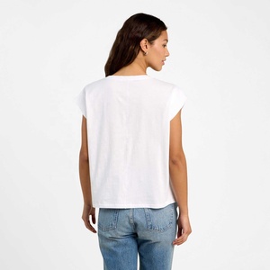 T-shirt court décontracté pour femme, col rond, manches courtes, coupe ample, 100 % coton, couleur unie, écologique - Product Image 2