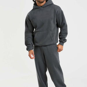 Sweat-shirt à capuche en tricot gris foncé pour homme, coupe classique, couleur unie, pull décontracté en coton, vêtement d'automne - Product Image 1