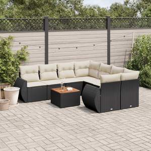 Ensemble de canapés de jardin noir et crème avec coussins, mobilier d'extérieur en rotin, design contemporain et imperméable - Product Image 3