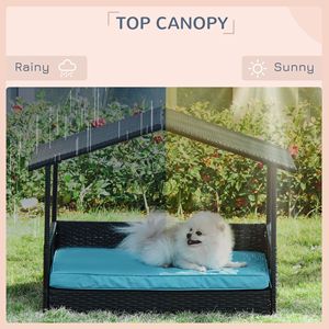 Casa para Perros Elevada de Mimbre Rectangular Azul Clásico, con Cojín Extraíble, Cama Elevada de Ratán para Interiores y Exteriores, Muebles para Mascotas, Animales Pequeños - Product Image 6