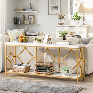 Table console rectangulaire en acier avec base de pieds au design industriel élégant pour salon, entrée, couloir - Meubles modernes Supply Plus - Product Image 4