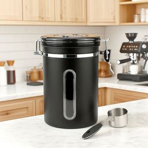 Contenedor de Almacenamiento de Café al Vacío con Ventana Transparente, Válvula de Escape Unidireccional y Cuchara Dosificadora, con Marcador de Fecha - Product Image 1