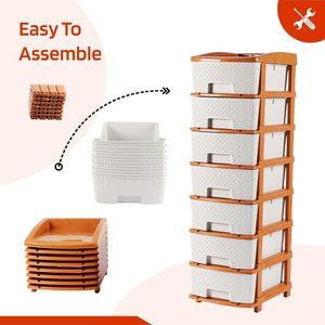 Organizador de Almacenamiento de Plástico de 7 Niveles con Cajones, Moderno, Blanco y Marrón, Desmontable, Fácil de Montar, Estante de Piso - Product Image 1