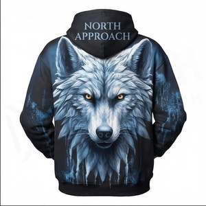 Sweat à capuche décontracté pour homme North Approach avec imprimé loup, coupe classique, en polyester tricoté, avec poche avant - Product Image 2
