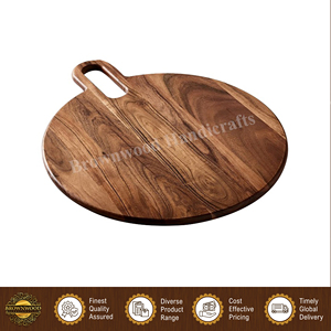 Elegant Design Good Quality Wholesale Natural Wood Finished Color Hotel <b>Kitchen</b> Use Acacia Wood Chopping Board with Handle - Product Image 5