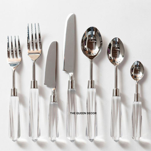<b>Set</b> Elegant Gold Finish Perfect for Dining Decor Gifting <b>and</b> Server Use Premium Leaf Handle Brass <b>Spoon</b> <b>and</b> <b>Fork</b> Cutlery - Product Image 5