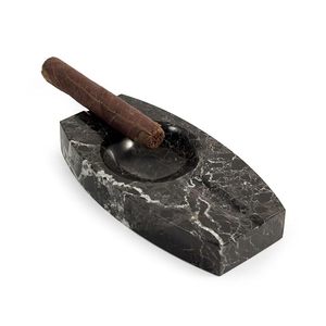 Cendrier en marbre noir fait main avec repose-cigare en bois, accessoire de luxe pour fumer des cigares - Product Image 1