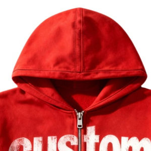 Sudadera con capucha y cremallera personalizada con parche bordado, de felpa gruesa de 400 GSM, 100% algodón, con detalles de pedrería, estilo urbano. - Product Image 3