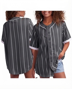 Custom Grey Pinstripe <b>Baseball</b> Jersey Wholesale Button Athletic Shirt OEM Manufacturer Men Women Short Sleeve Sportswear V-neck - Product Image 1