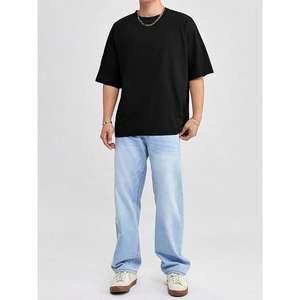 Camiseta Negra Lisa de Cuello Redondo para Hombre, Estilo Casual, Holgada, Manga Corta, Ropa Urbana, Básica, Moderna, para Uso Diario - Product Image 6